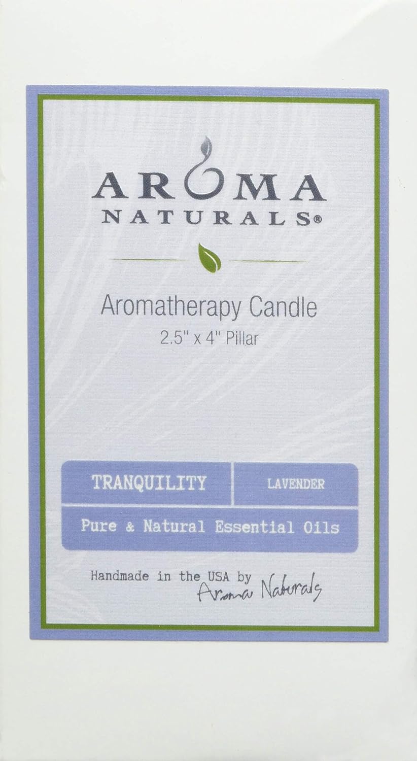 Aroma Naturals Essential Oil Tranquility Pillar Candle, 2.5" x 4", Lavender, 11 Ounce