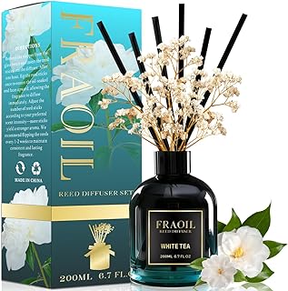 White Tea Reed Diffuser, Reed Diffuser Set 6.7 fl oz (200 ml) with 6 Reed Sticks, Home Fragrance Reed Diffuser for Bathroom Shelf House Bedroom Office Decor