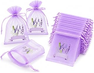 LUOZZY 50 Pcs Drawstring Organza Sachet Bags Small Mesh Lavender Sachets Bags Dried Flower Bags Christmas Wedding Party Favors Pouches (Light Purple)