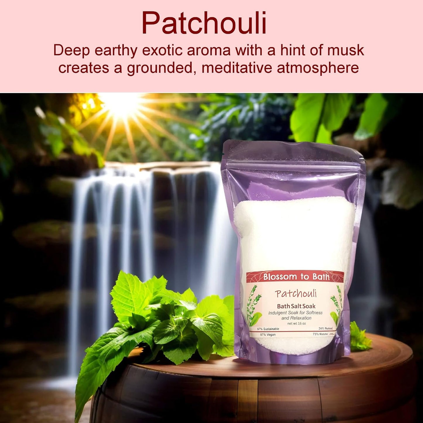 Patchouli Bath Salt Soak (16 Ounce) - Pure Essential Oil Fragrance - is Perfect for Full-Body Relaxation, Foot Soaks, and Ritual Baths with a Woodsy Exotic Scent