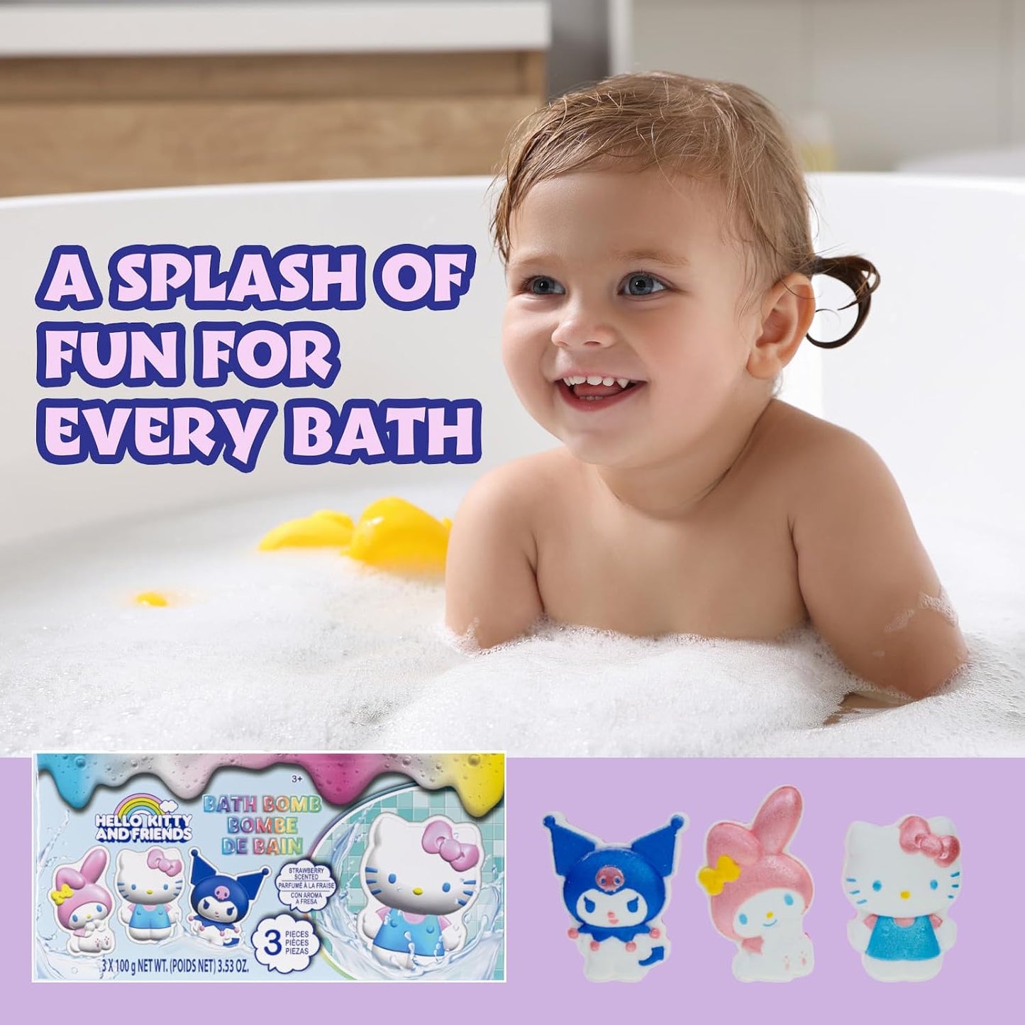 Hello Kitty and Friends Bath Bombs for Kids, Fun Bright Rainbow Colors, Berry Scented for Kids, Ages 3+, by Townley Girl
