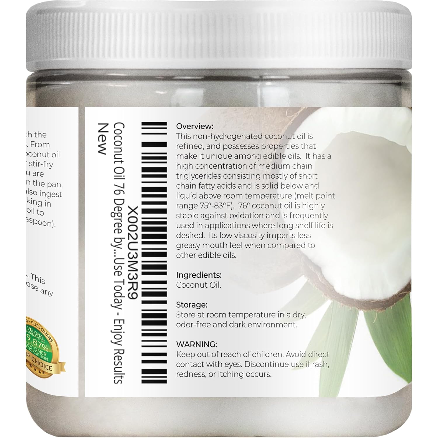 velona Coconut Oil 76 Degree 8 fl oz | 100% Pure and Natural Carrier Oil | in jar | Refined, Cold pressed | Skin, Face, Body, Hair Care | Use Today - Enjoy Results