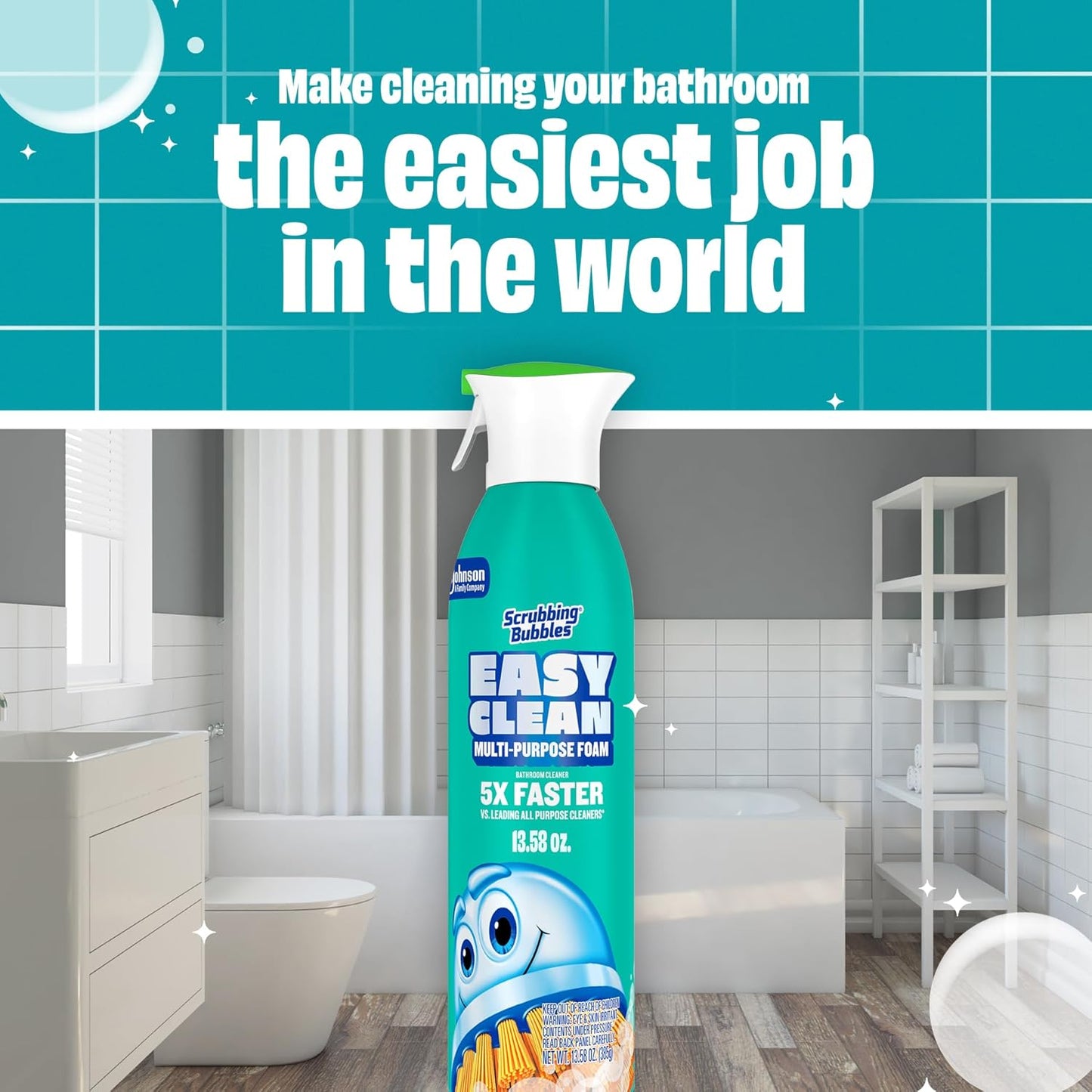 Scrubbing Bubbles Easy Clean Foaming Multipurpose Bathroom Cleaner, Continuous Spray Bottle, Fast Acting Foam, 13.58 Ounce (Pack of 2)
