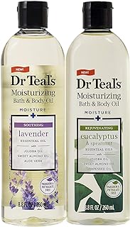 Dr. Teals Bath & Body Oil Variety Gift Set (2 Pack, 8.8oz Ea.) - Soothing Lavender & Rejuvenating Eucalyptus & Spearmint - Essential Oils Hydrate Skin & Alleviates Daily Stress