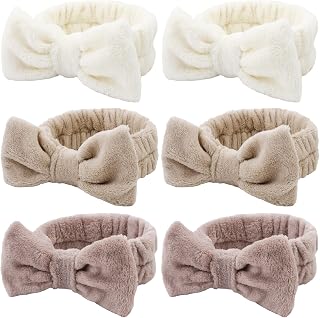 WHAVEL 6 Pack Spa Makeup and Facial Microfiber Bow Headbands - Fluffy Hair Bands for Skincare and Face Washing (Type 16)