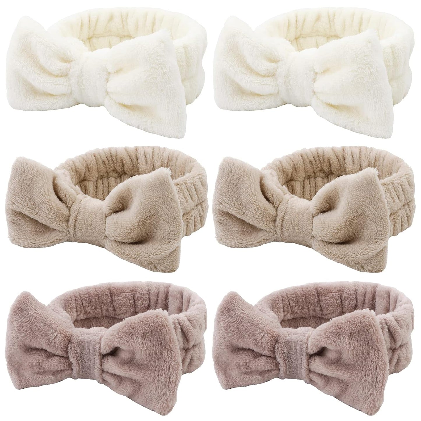 WHAVEL 6 Pack Spa Makeup and Facial Microfiber Bow Headbands - Fluffy Hair Bands for Skincare and Face Washing (Type 16)