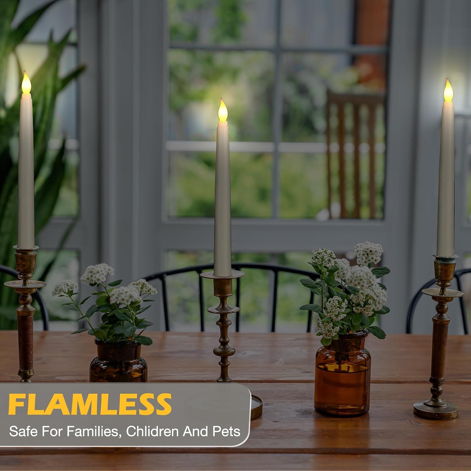 Tuanse 50 Pcs Flameless Taper Candles with Remote Timer and Dimmer Ivory Battery Operated CandleSticks LED Flickering Flameless Candle for Wedding Home Christmas Halloween Party Decor (8.5 Inch)