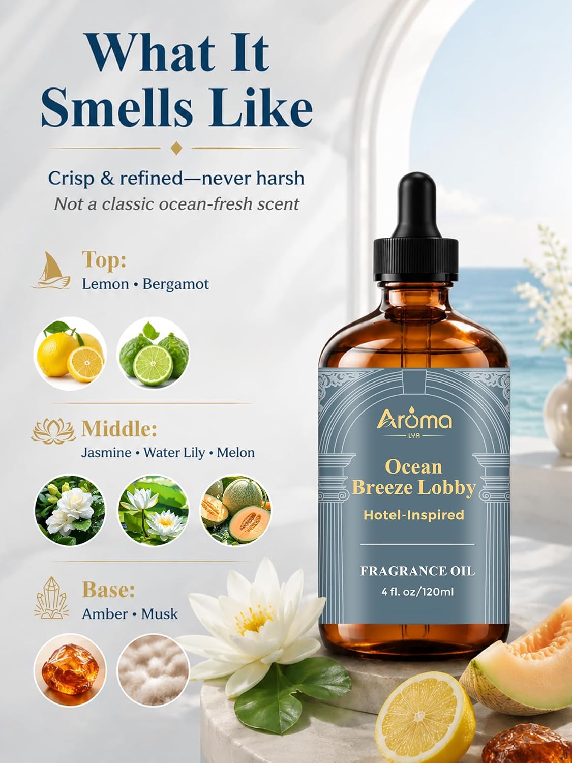 Ocean Breeze Lobby — a Hotel-Inspired Fragrance Oil that Feels Like a Coastal Resort Lobby, Diffuser Oil for Home for Diffusers and Crafting