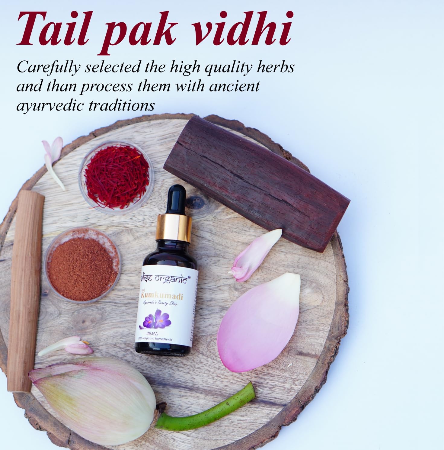 Blise organic Real Kumkumadi oil - 100% Pure and Natural, Chemical Free, Serum Face Oil, Made with Potent and Rare 30 wild Herbs, Enriched with Saffron and sandalwood and, Non GMO