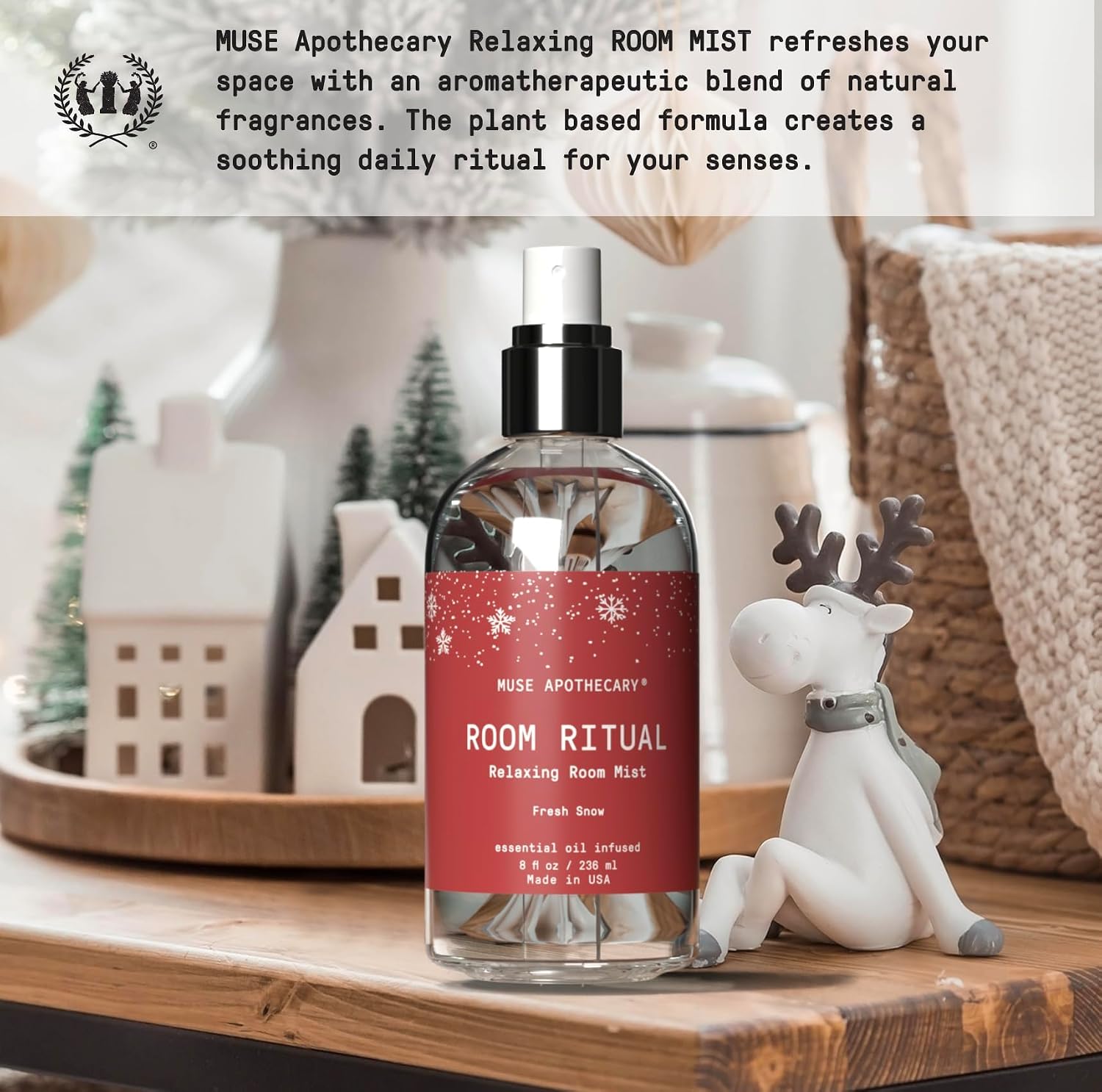 Muse Apothecary Room Ritual - Room Spray, Aromatic and Relaxing Room Mist, Air Freshener Spray, Infused with Natural Aromatherapy Essential Oils - 8 oz, Fresh Snow