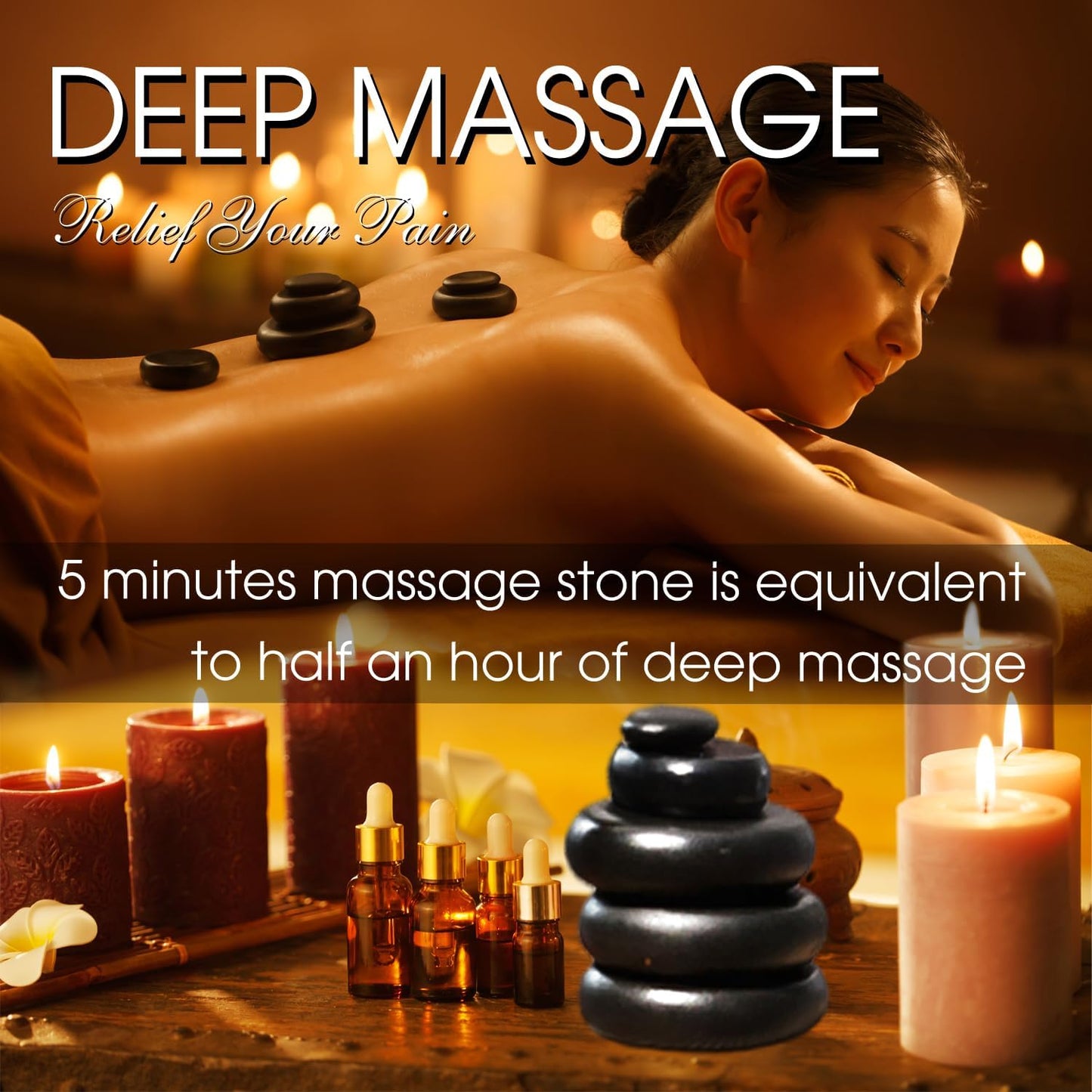 Maxdee Massage Stones Essential Hot Stones for Massage, 6 Large Hot Stones Massage Kit Hot Rocks Massage Stones for Professional or Home Spa, Foot Heater, Relaxing, Healing, Pain Relief, 2.75"