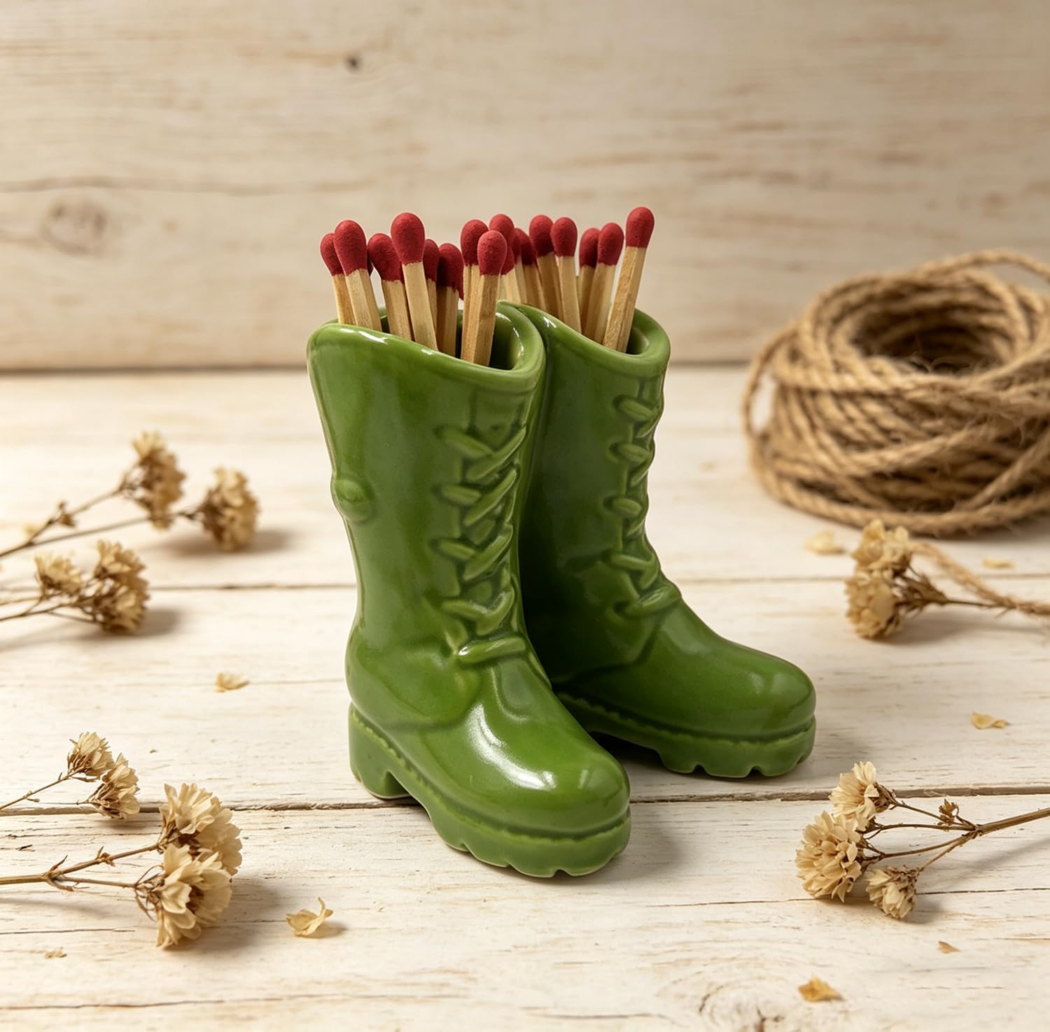 Cowboy Boot Match Holder, Match Holder with Striker, Decorative Matches Holder, Matches Box for Kitchen Bathroom Candle Parlor Modern Home Decor (Green)