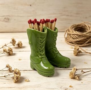 Cowboy Boot Match Holder, Match Holder with Striker, Decorative Matches Holder, Matches Box for Kitchen Bathroom Candle Parlor Modern Home Decor (Green)