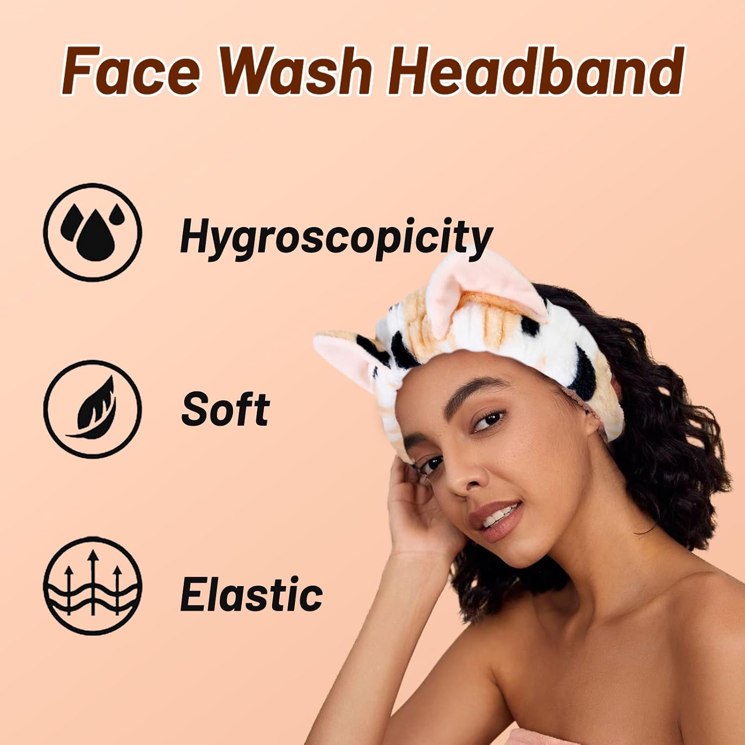 TEBIEKOY Plush Cat Ears Spa Headband For Washing Face Skincare Makeup, Elastic Animal Headbands for Women Girls Soft Coral Fleece Facial Wash Hair Accessories Trendy Stuff Gifts, 2PCS