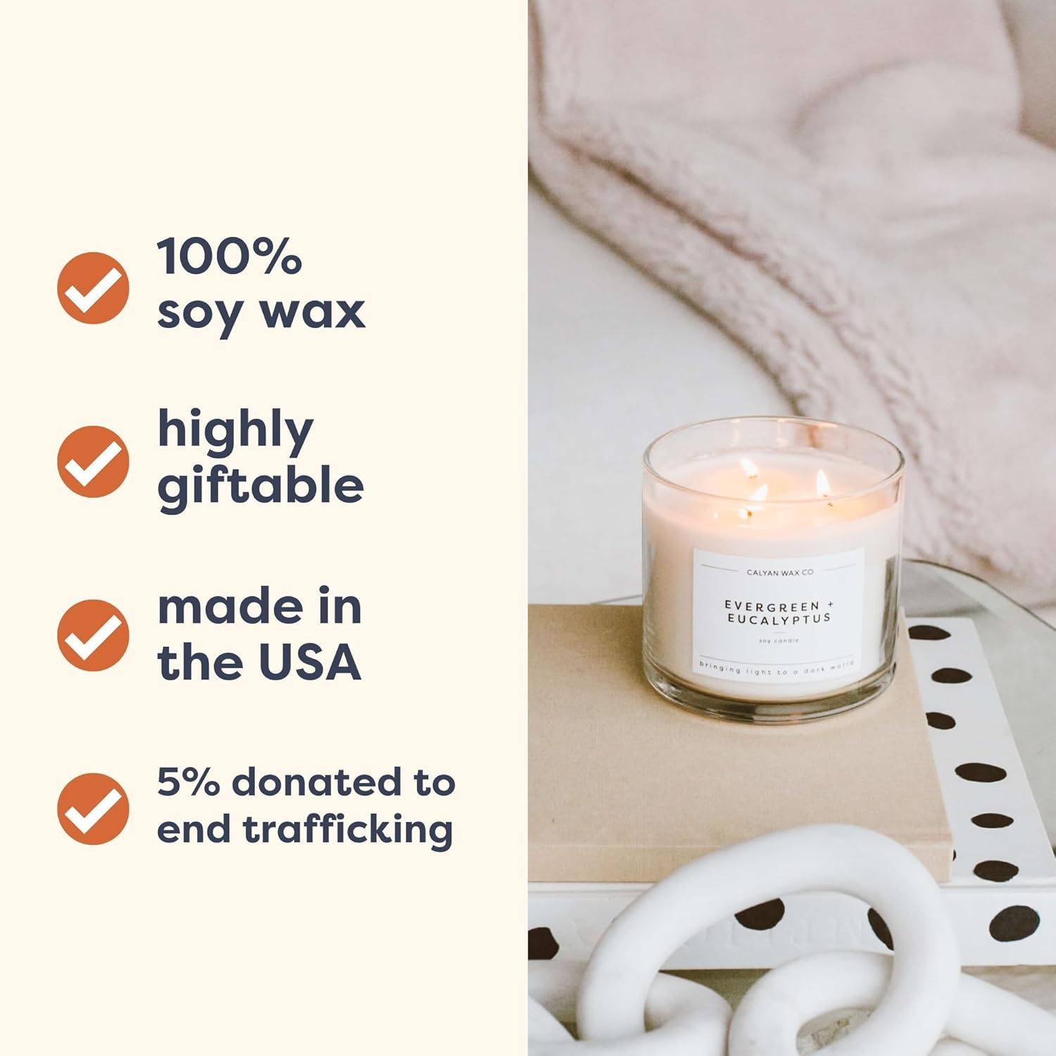 Calyan Wax Co. Home & Holiday 3 Wick Scented Candle - 43 Hour Burn - Luxury 3 Wick Soy Candles - Clean Soy Wax Candles - Long Lasting Large Glass Jar Candle for Home - 14.9oz