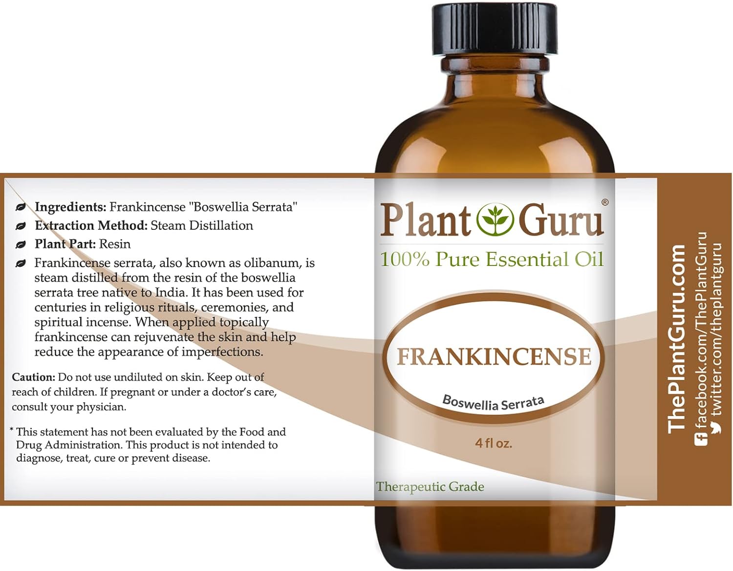 Plant Guru Frankincense 4 oz Undiluted Pure Therapeutic Grade Essential Oil