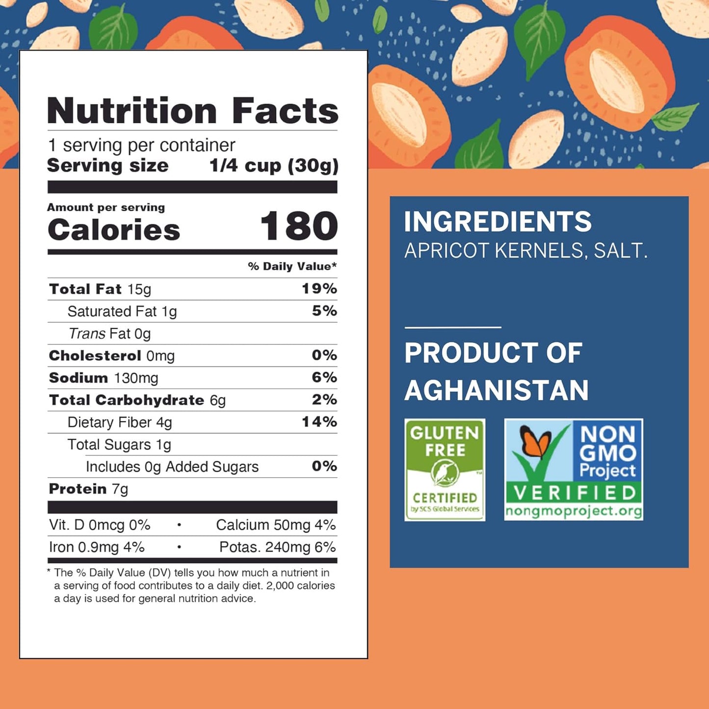 Ziba Foods Wild Grown Sweet Apricot Kernels | Non-GMO, Vegan, Whole 30 Friendly & Keto, Paleo, Dry Roasted Superseed | Wild Grown Superfood Naturally High In Vegan Protein and Omega 3s, Pack of 6