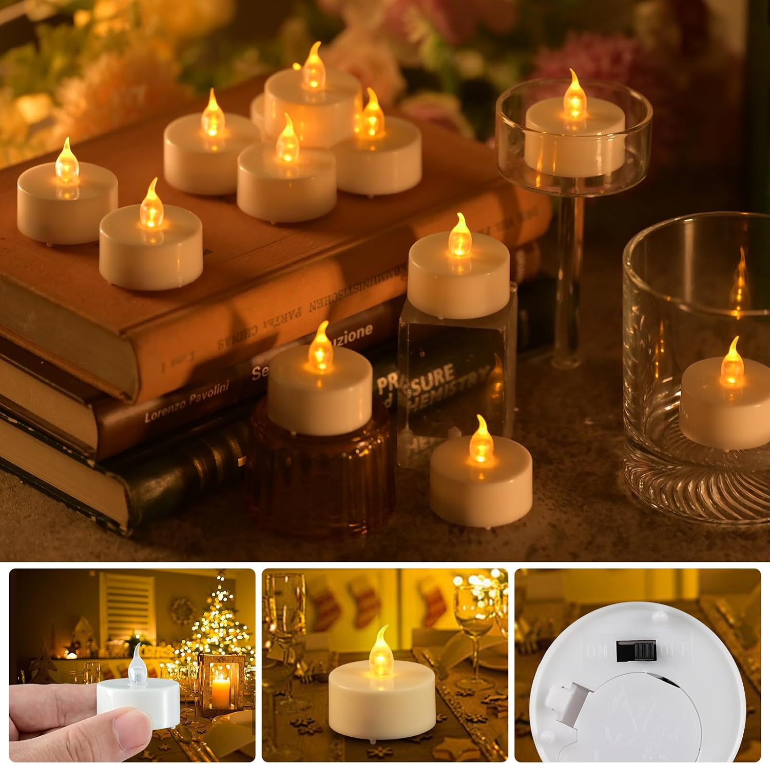 JOSU 24PCS Flameless Tea Lights Candles with Remote Timer, Led Battery Operated Electric Votive Candle for Wedding Centerpiece Table Decorations, Flickering Tealight Candles for Halloween Party Decor