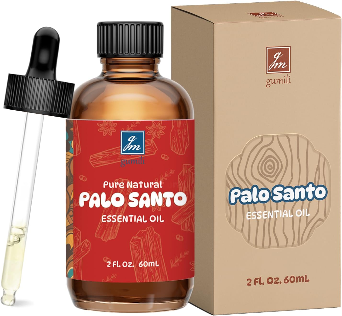 GM Gumili Palo Santo Essential Oil 2 Oz, 100% Pure Palo Santo Oil for Diffuser, Skin, Hair, Body & Face, Perfume, Sweet Creamy Scent for Relaxation, Aromatherapy & Massage