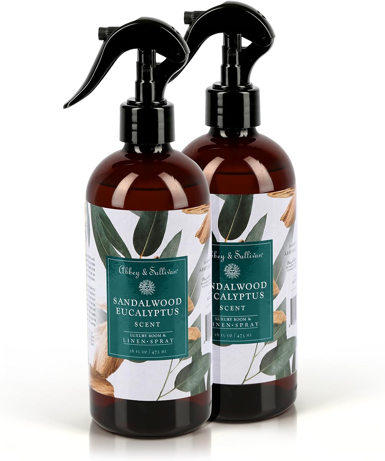 Abbey & Sullivan Linen Spray, Sandalwood Eucalyptus, Fabric Freshener and Odor Eliminator, Pack of 2, 16 oz