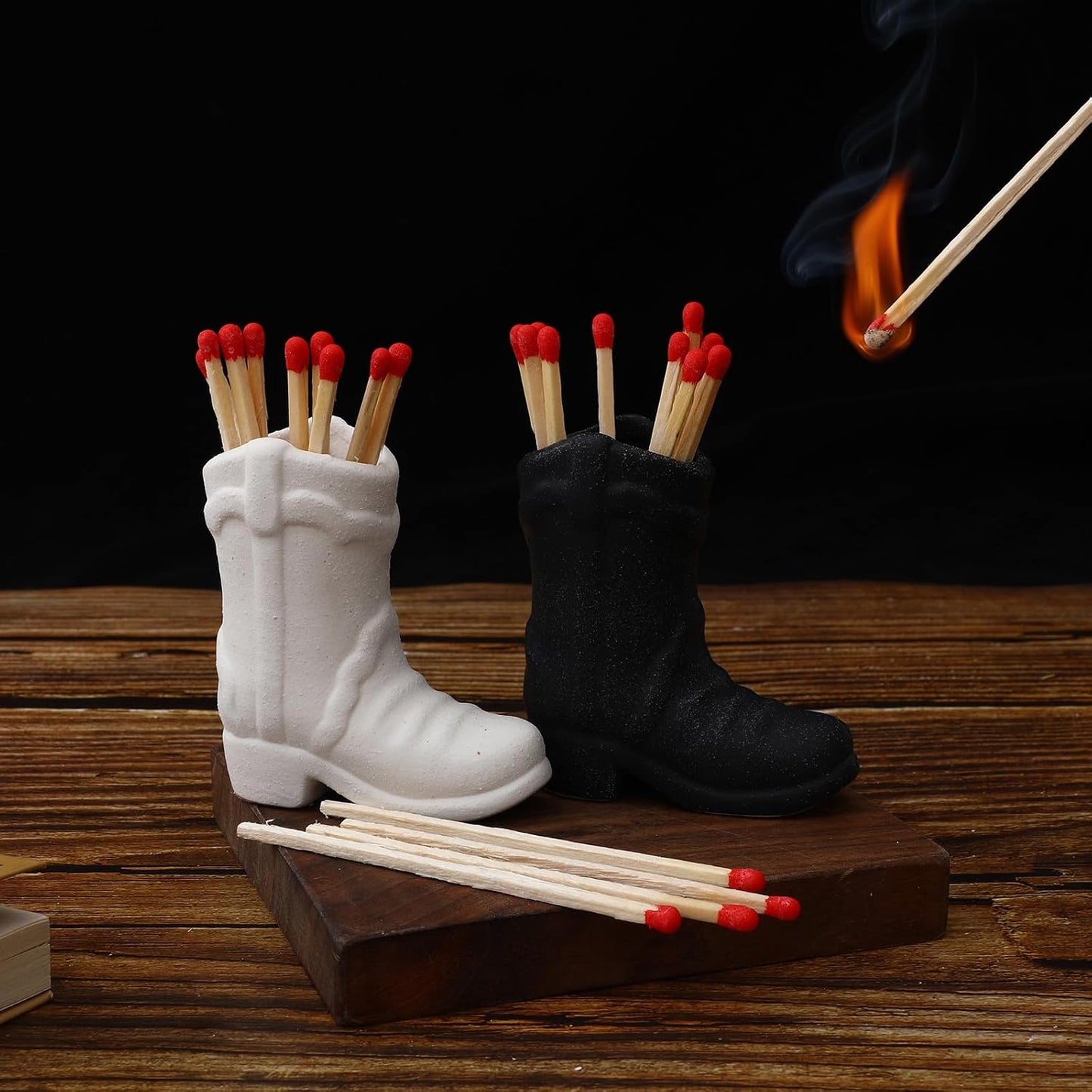 Ceramic Match Holder, Cute Boot Match Holder with Striker, Decorative Match Box, Small Match Jar Holder, Functional Matchstick Holder for Home Decor, Matches NOT Included(Pink)