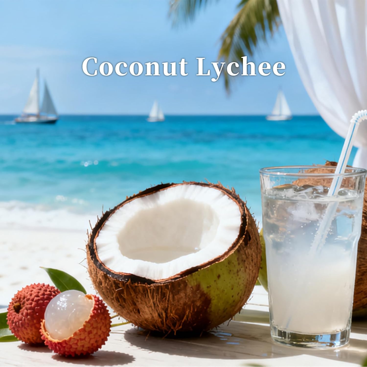 KRD Coconut Lychee Scented Candle, 6.4oz Coconut Soy Wax with Lid, 42H Long Burn, Summer Fruit Aromatherapy for Home