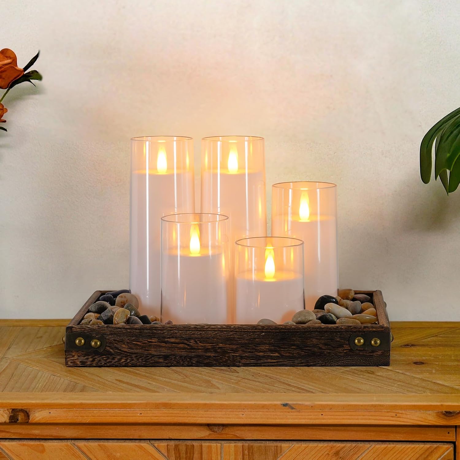 Homemory Realistic Flickering Battery Operated Candles, LED Fake Electric Candle with Remote Control and Timer, Flameless Candles for Home, Christmas Decoration, White, Set of 5