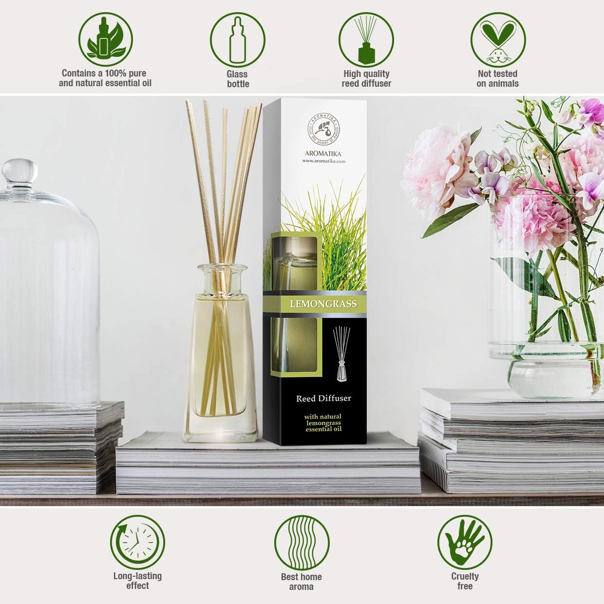 Lemongrass Diffuser - Set 3x3.4 Fl Oz - Fresh & Long Lasting Fragrance - Diffuser with Natural Essential Lemongrass Oil - Good for Aromatherapy - Spa - Home Set wich 3 pc for 100 ml