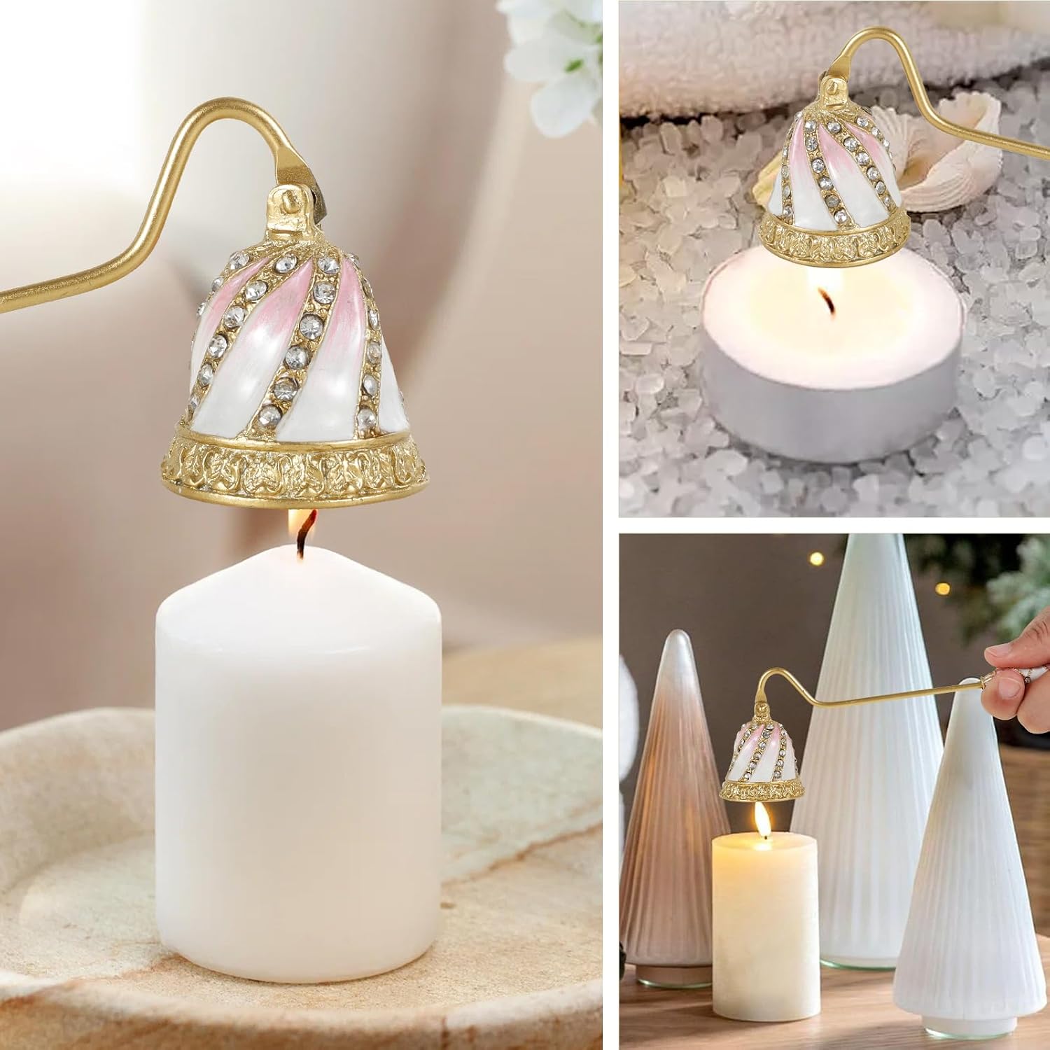 Candle Snuffer Vintage, Safe Candle Extinguisher with Metal Handle, Elegant Flower Shape Flame Extinguisher for Putting Out Flame (Pink)