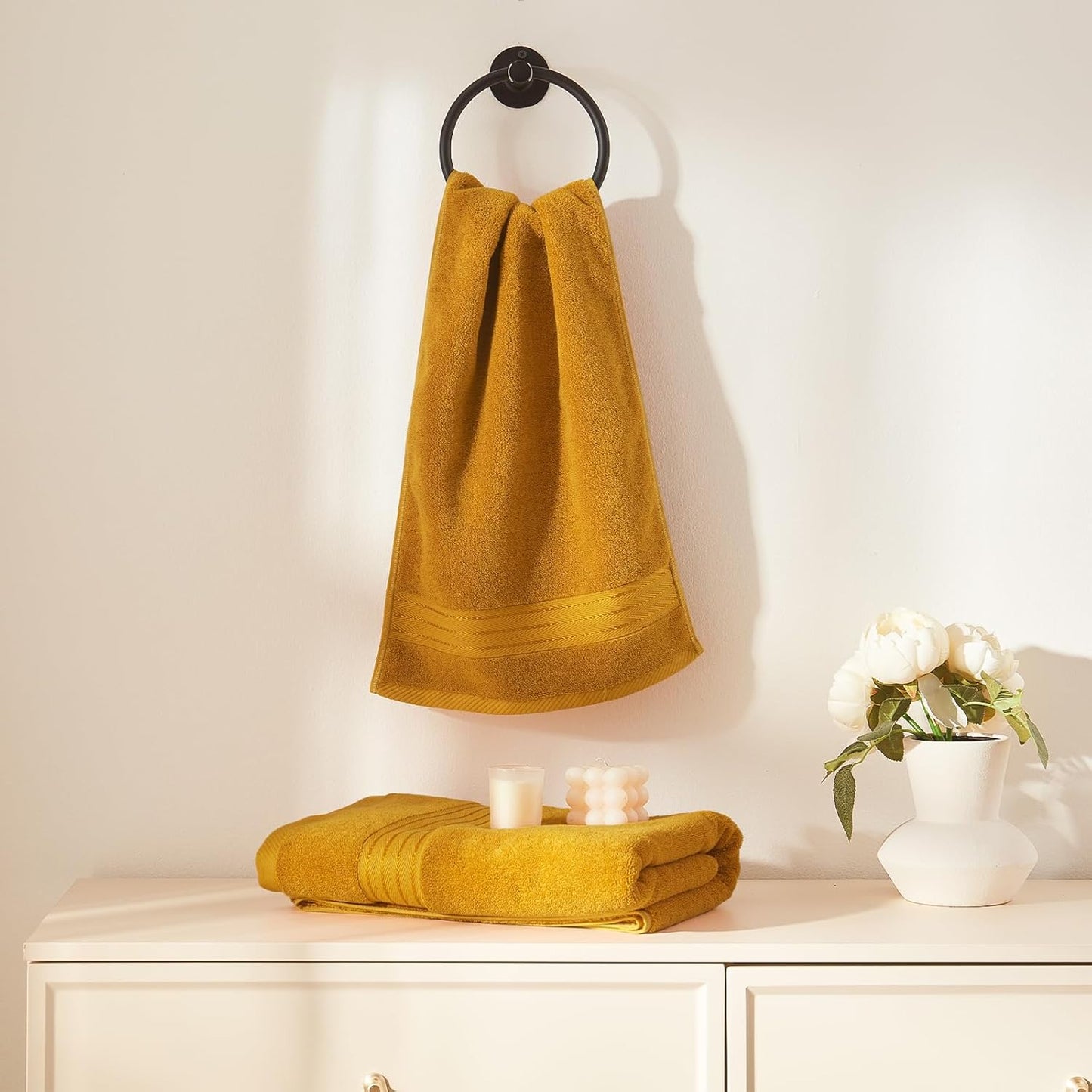 COZYART Gold Bath Towel Set 6pcs, Turkish Cotton Bathroom Towel Sets Soft Absorbent and Durable 650 GSM Luxury 6 Pcs with 2 Bath Towels, 2 Hand Towels, 2 Washcloth