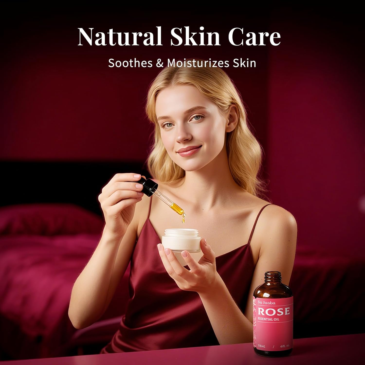 SU JUABA Rose Essential Oil 4 Fl Oz, 100% Pure Rose Oil for Face, Skin, Hair, Diffuser, Aromatherapy -118ml