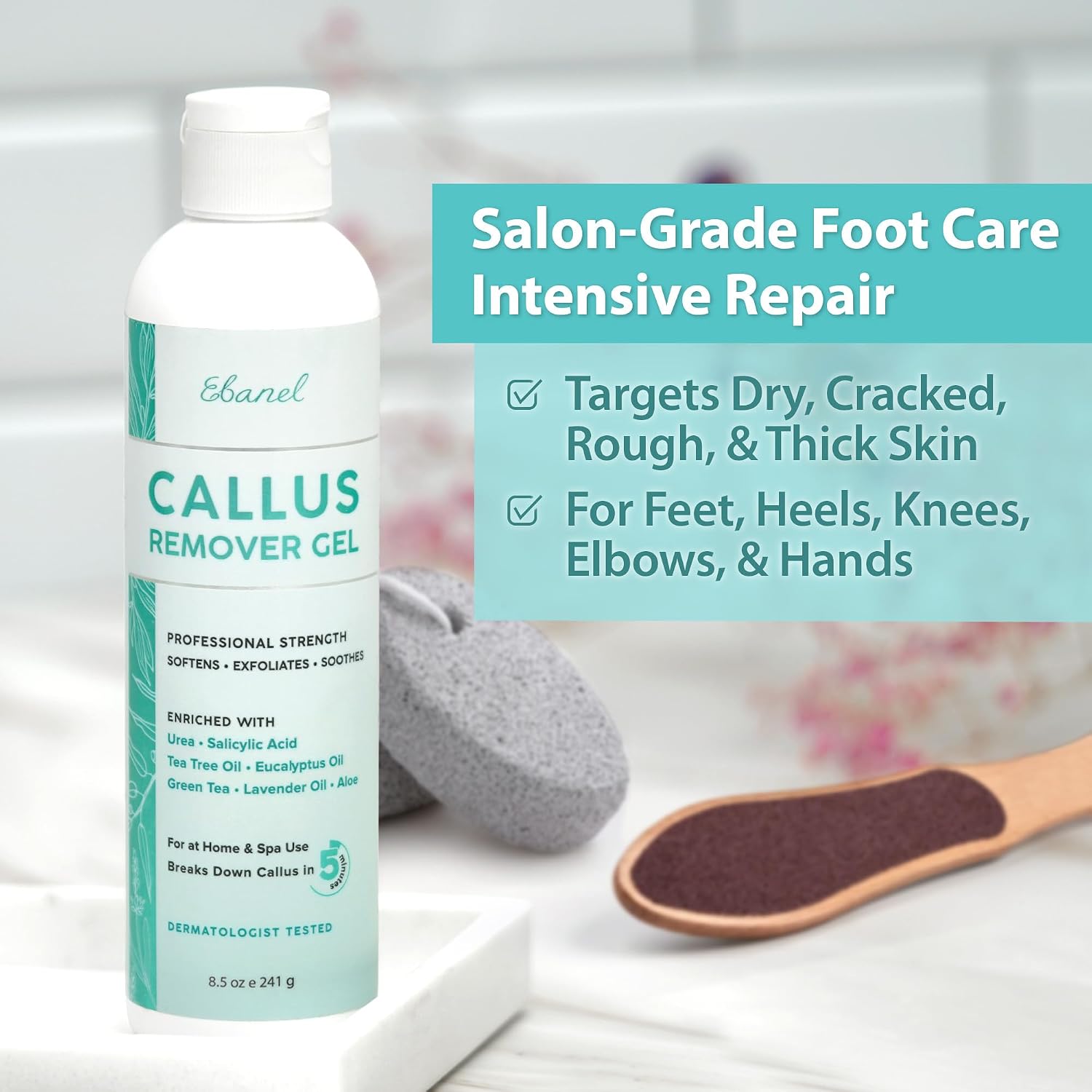 Ebanel Professional Callus Remover for Feet with 20% Urea, Epsom Salt, Salicylic Acid, Glycolic Acid, Heel Toe Foot Callus Remover Gel Peel Exfoliator Dead Skin Removal for Feet, Cracked Heel Repair