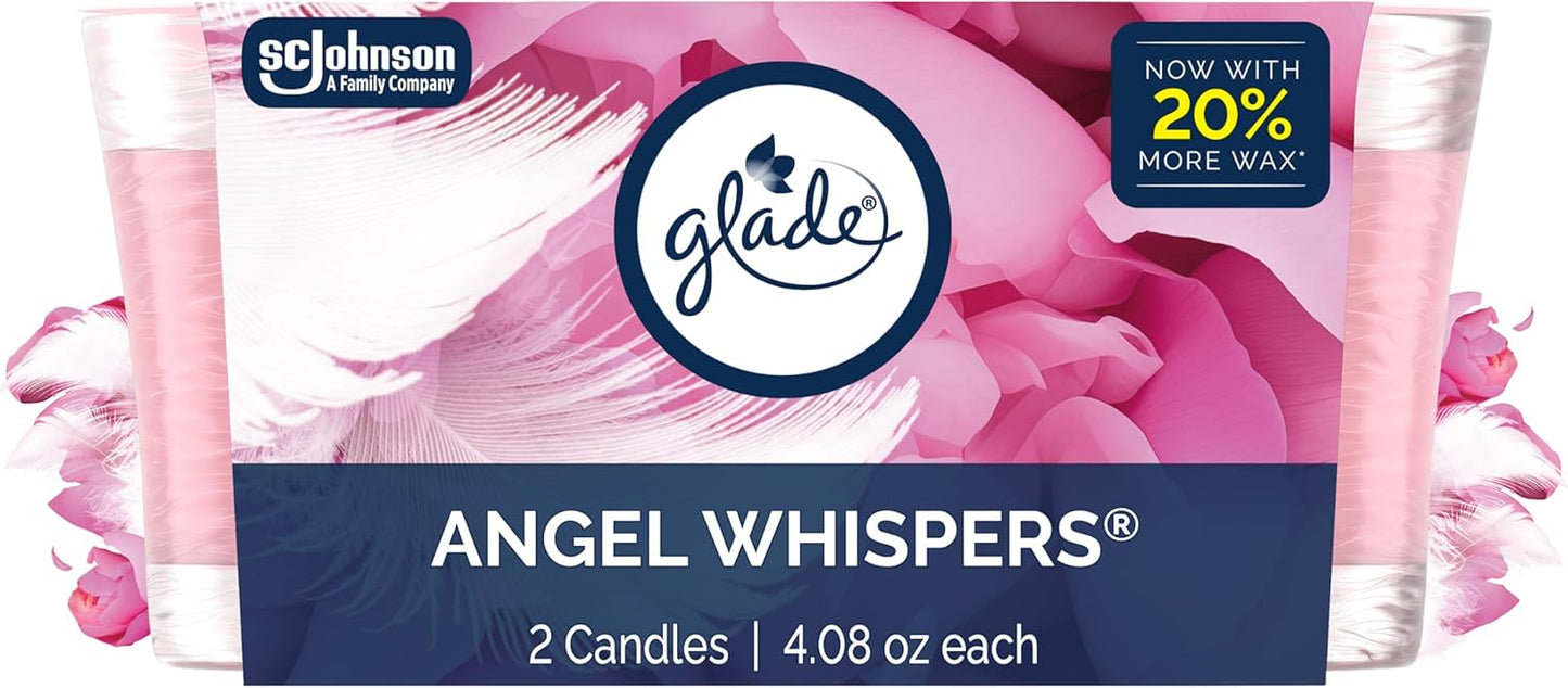 Glade 1-Wick Scented Candle Jar, Angel Whispers, Air Freshener Infused with Essential Oils, 4.08 Oz, 2 Count