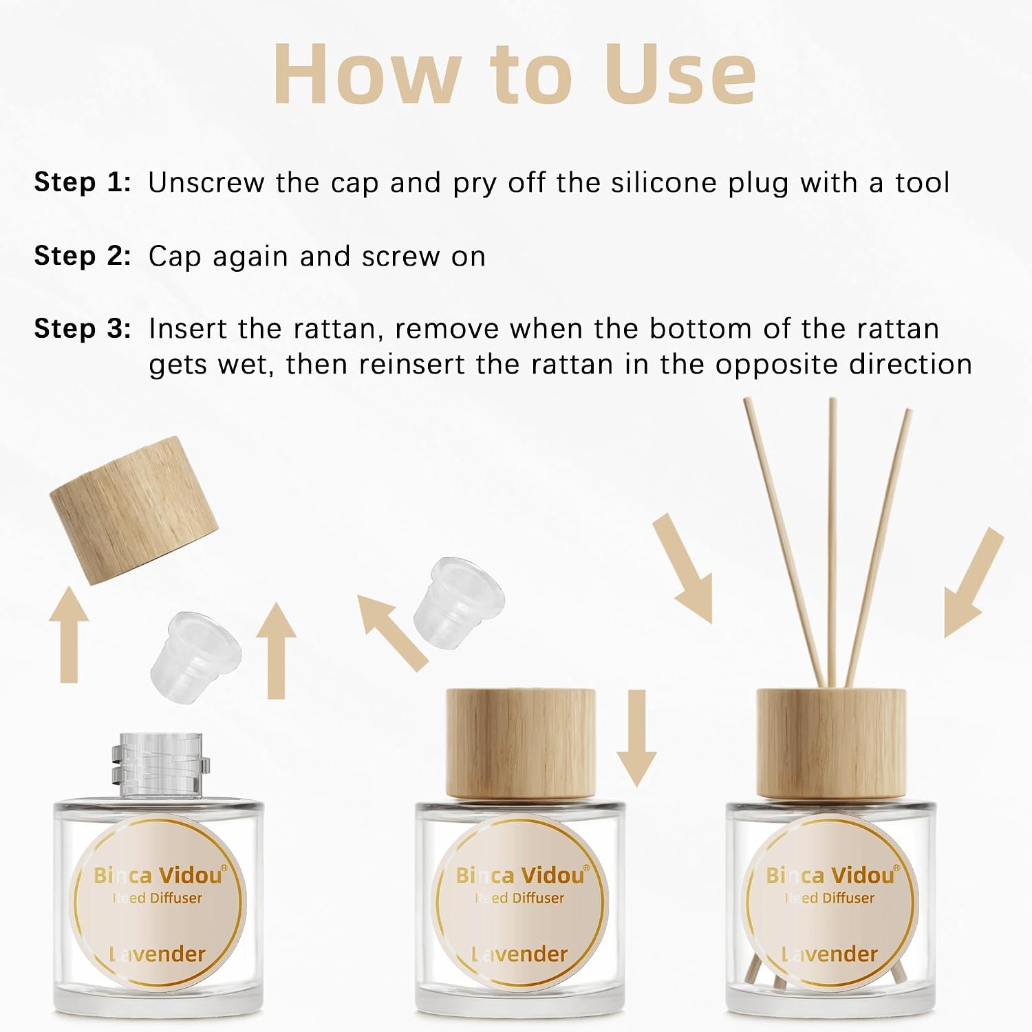 Reed Diffuser Set, Binca Vidou Lavender & Osmanthus Natural Perfume Scent Oil Diffusers with Sticks & Spray Bottle for Home Office Bathroom Aromatherapy Decor 1.69oz x 2