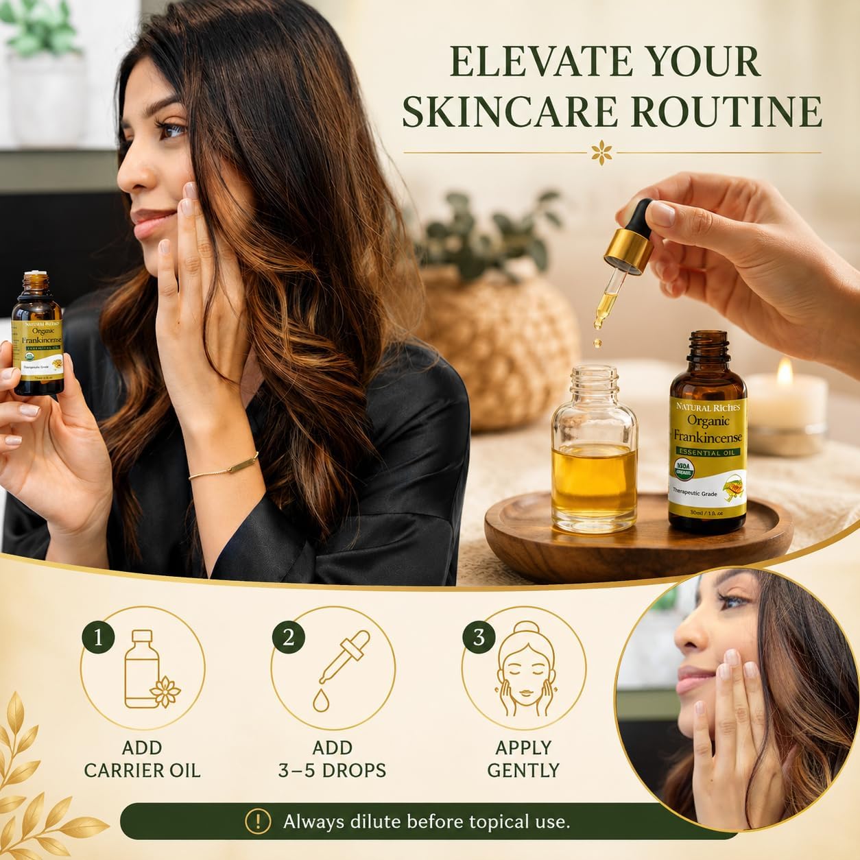 Natural Riches USDA Organic Frankincense Essential Oil 30 ml - Boswellia Serrata, 100% Pure Natural Undiluted, Therapeutic Grade for Diffuser Aromatherapy Premium Certified Organic