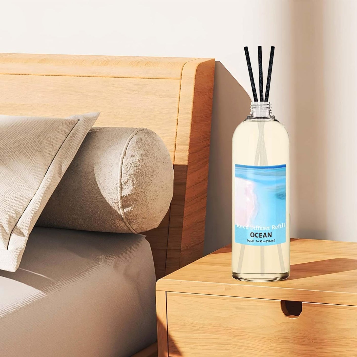 STRN Ocean Reed Diffuser Refill 500ml with 6 Natural Reed Sticks, Premium Refills Aromatherapy for Home, Long-Lasting Fragrance for Living Room, Bedroom, Office | Alcohol-Free