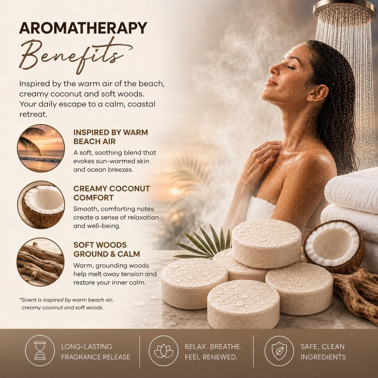 Shower Steamers Aromatherapy, Essential Oil Pods Infused for Relaxation, Shower Pods Aromatherapy - Calming, Stress Relief & Self Care Gifts for Women - Coconut Sandalwood