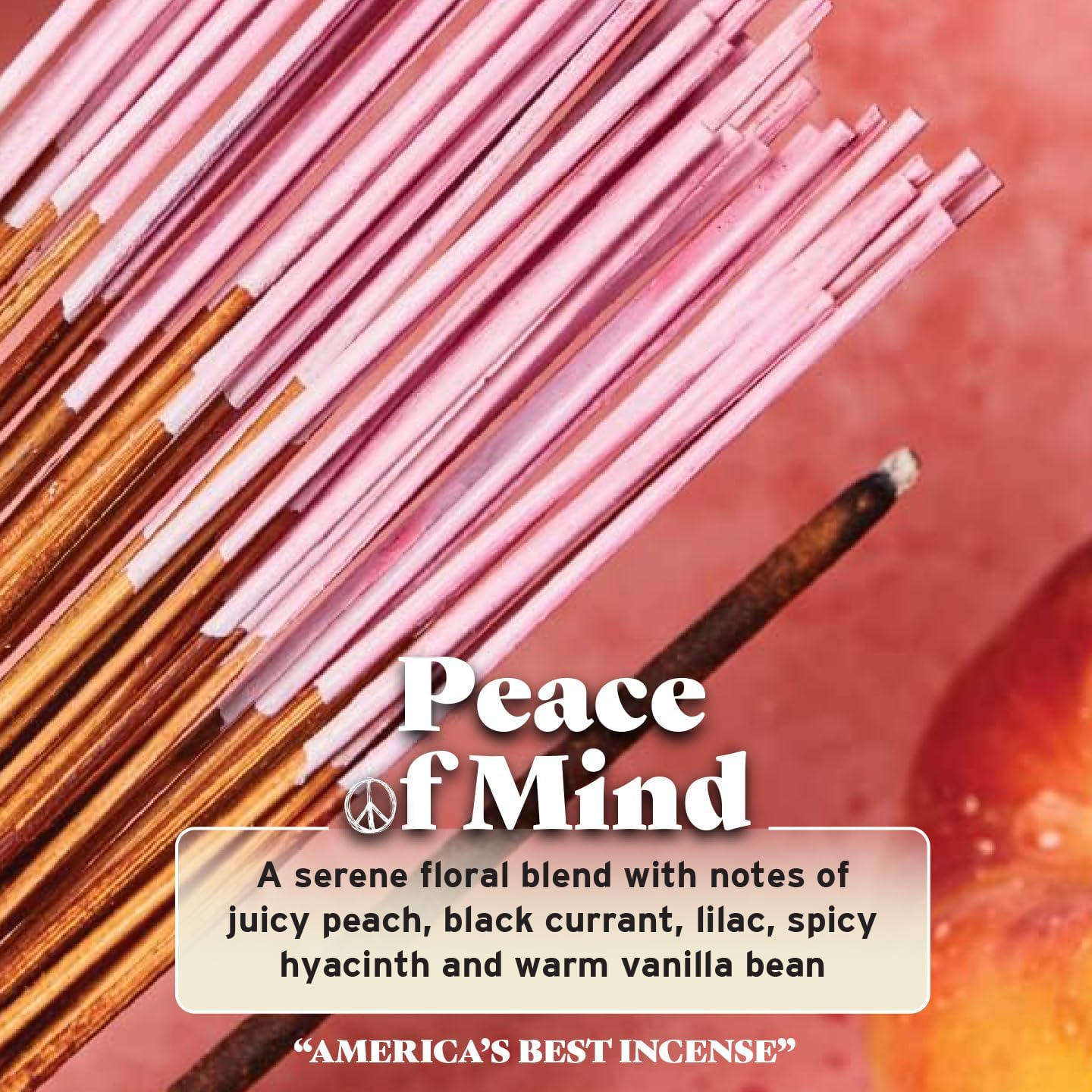 Wild Berry Incense Sticks - Peace of Mind - Serene Floral Blend with Peach and Vanilla - Hand Dipped in The USA (100 Count)