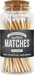 Chalkboard Wooden Matches in a Jar with Striker | Decorative Matches for Candles | Long Matches for Candles in Apothecary Glass Jar | Approx. 80 Safety Matches for Home Decor & Bathroom