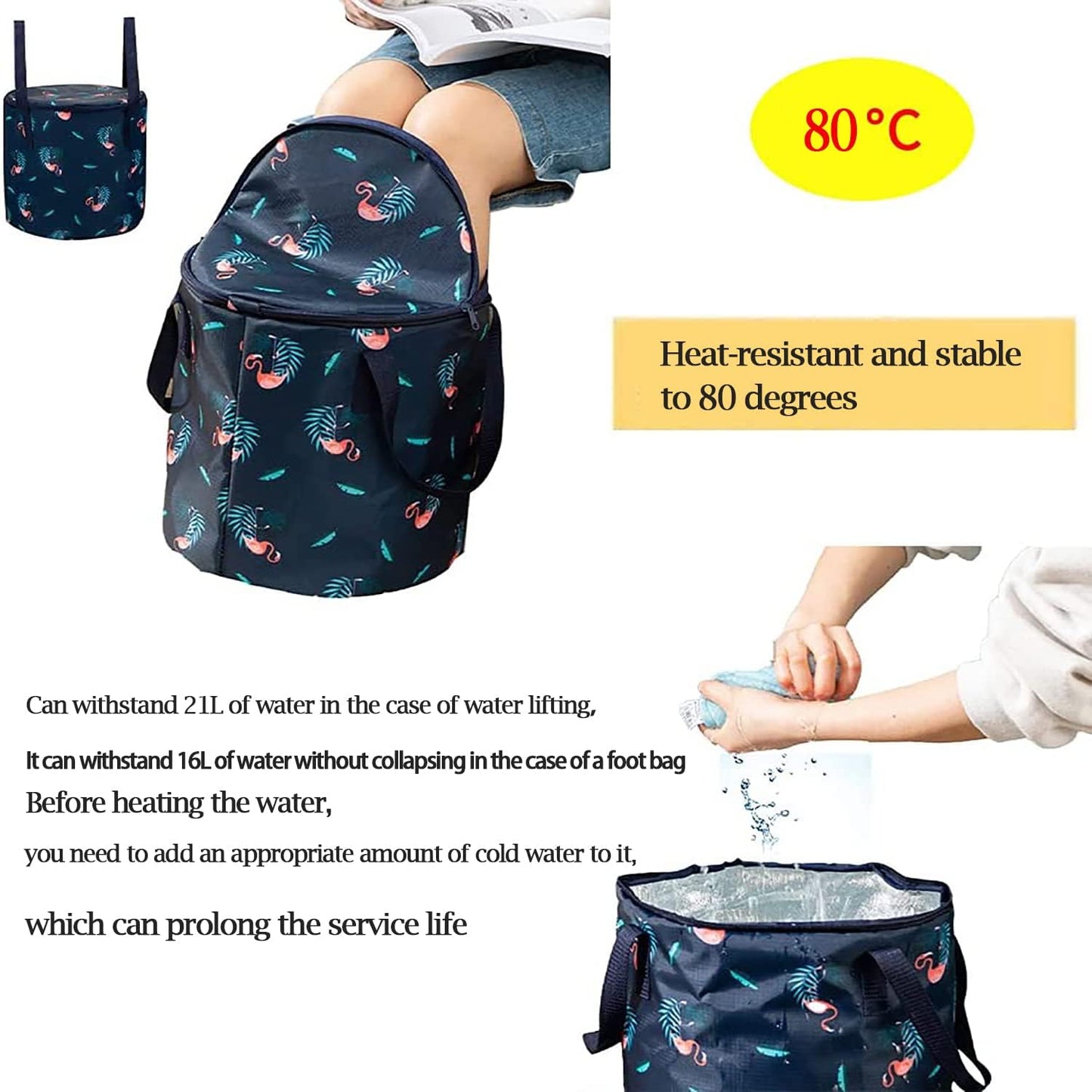 Collapsible Bucket for Soaking Feet, Portable Travel Foot Bath Tub, Insulated Foot Bath Bag with lid，Foot Soaking Bath Basin Portable, Foot Spa Soaking Feet Home Pedicure Basin Outdoor Camping