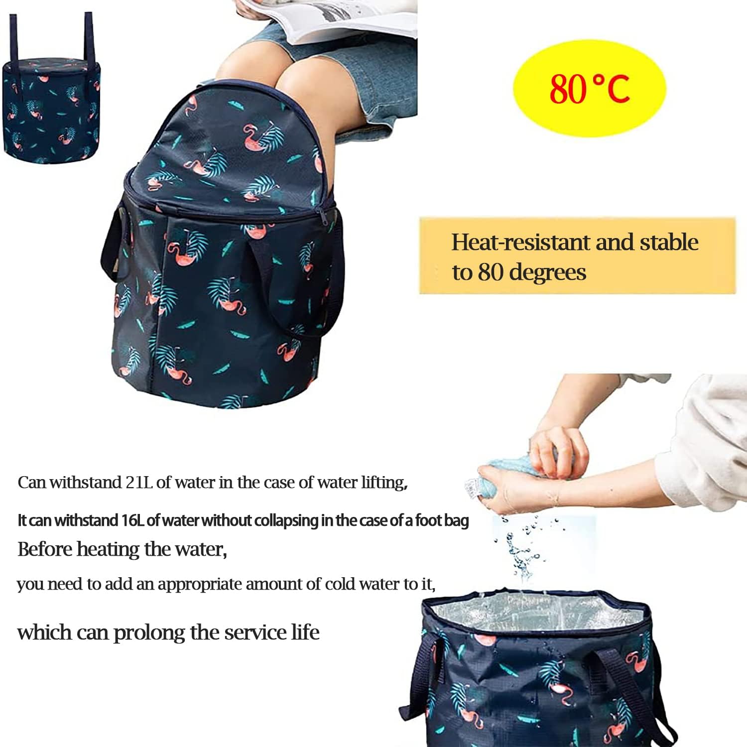 Collapsible Bucket for Soaking Feet, Portable Travel Foot Bath Tub, Insulated Foot Bath Bag with lid，Foot Soaking Bath Basin Portable, Foot Spa Soaking Feet Home Pedicure Basin Outdoor Camping
