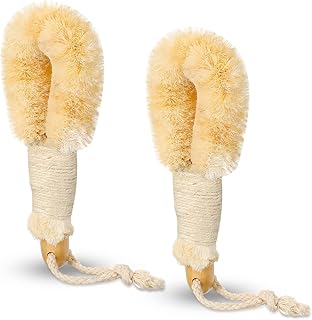 2 Pcs Dry Brushing Sisal Body Brush, Natural Bristle with Fibers Scrubber, Dry Skin Exfoliating Bath Shower for Skin Care