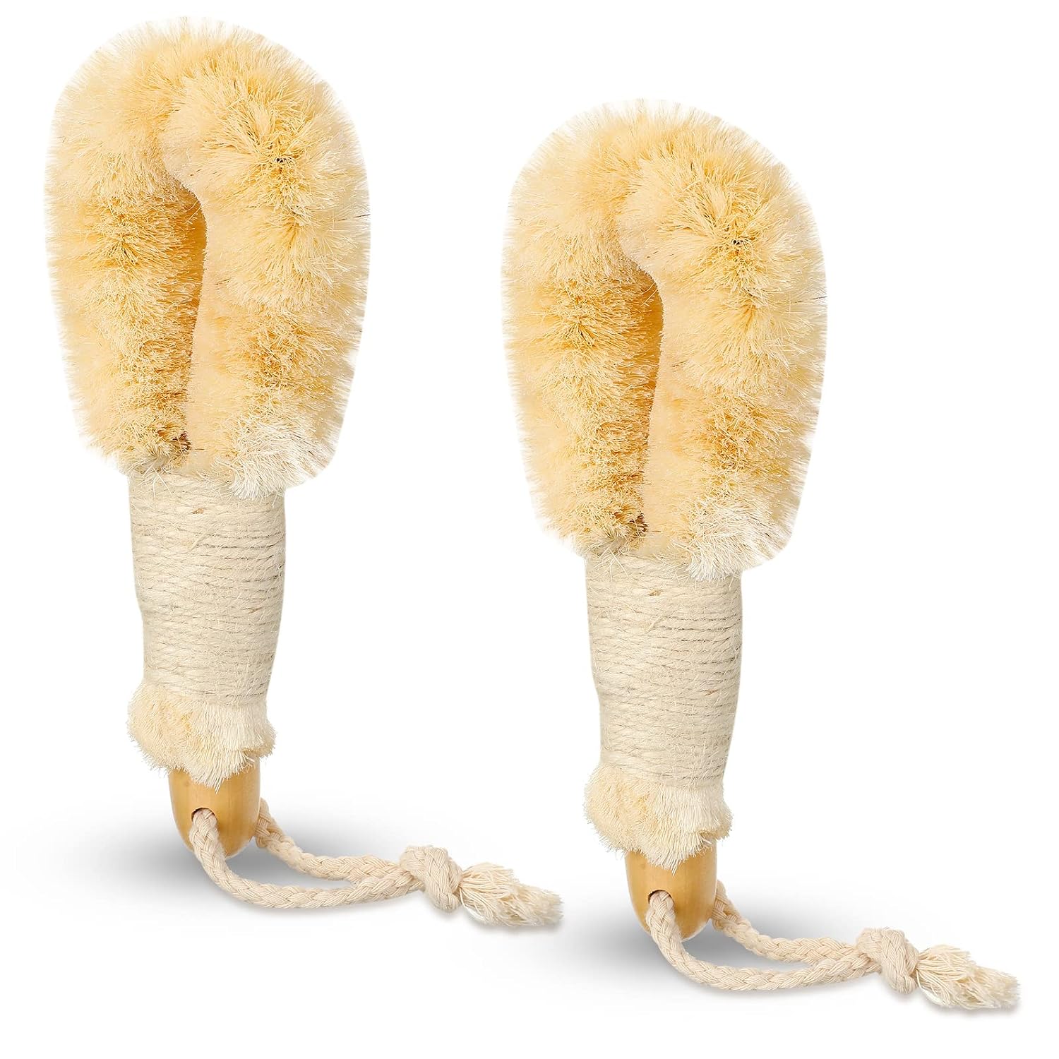 2 Pcs Dry Brushing Sisal Body Brush, Natural Bristle with Fibers Scrubber, Dry Skin Exfoliating Bath Shower for Skin Care