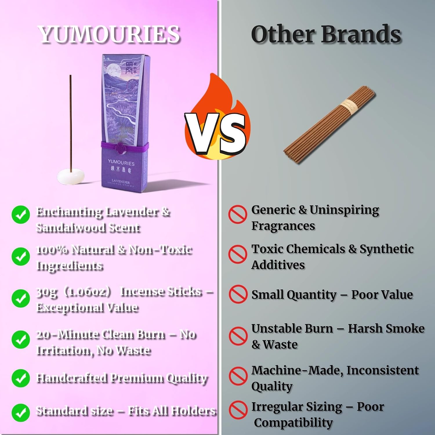 Lavender Incense Sticks 30g · Non-Toxic · Low Smoke for Sleep | Soothing sandalwood, agarwood with frankincense. No bamboo core. 20-min burn. Ideal for meditation & anxiety relief