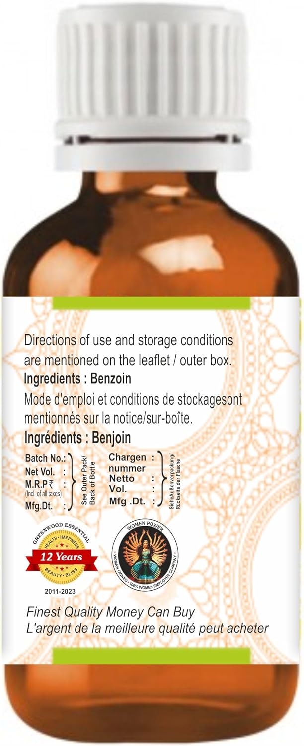 Greenwood Essential Benzoin Essential Oil (Styrax Benzoin) Pure | Viscous Texture | Rich Aroma | Unisex | All Skin Types |Natural Extract Steam Distilled 30ml (1 oz)