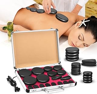 Yunsailing 18 Pcs Hot Stones Massage Set with Electric Heater Box 110v Basalt Massage Rock Kit for Professional Home Spa Warming Relaxing Relief, Constant 50°c (122°f)(Temperature Constant)
