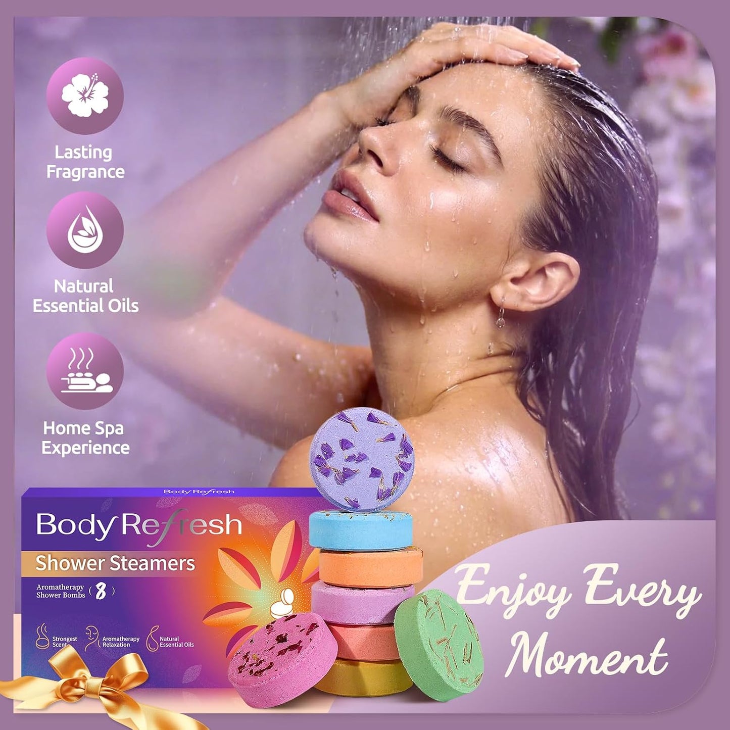 Shower Steamers Aromatherapy - 8 Pack Shower Bombs with Essential Oils, Gifts for Mom Wife, Birthday Gifts for Women Self Care Relaxation Home SPA Teacher Appreciation Gift