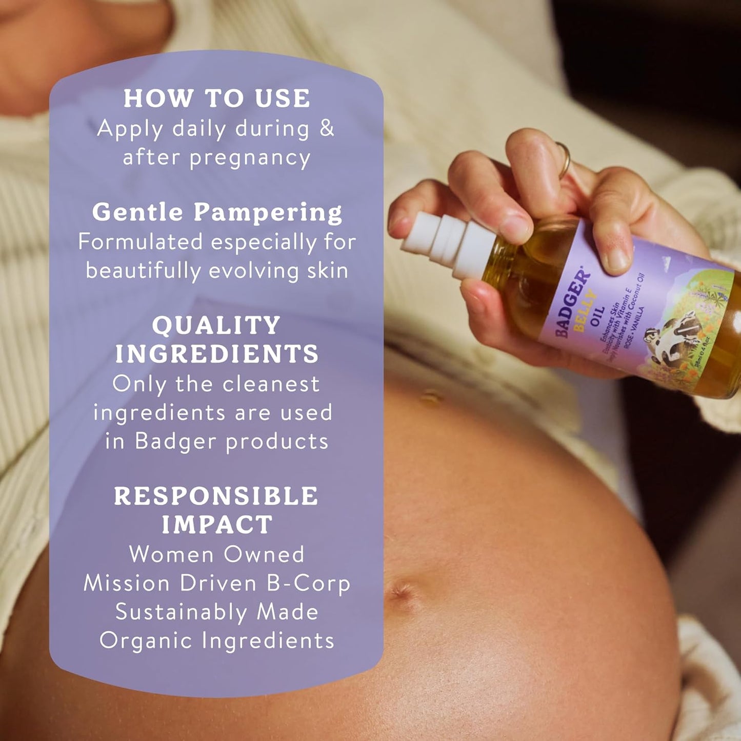 Badger Organic Pregnant Belly Oil - Jojoba & Coconut - 4 oz.