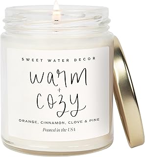 Sweet Water Decor Warm and Cozy Candle - Pine Cinnamon & Fir Winter Scented Soy Candles for Home | 9oz Clear Jar, 40 Hour Burn Time, Made in the USA