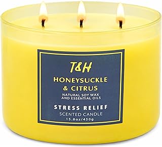 Honeysuckle Citrus Scented Soy Candle | Large 3-Wick Candle for Home, 15.8 oz | Fresh Floral Citrus Candle | Summer Candles for Women & Men | Thank You & Hostess Gifts for Women